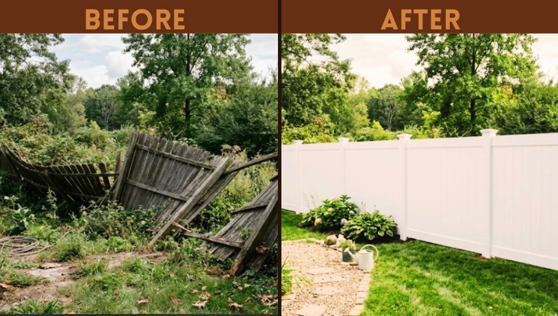 Fence repair before and after